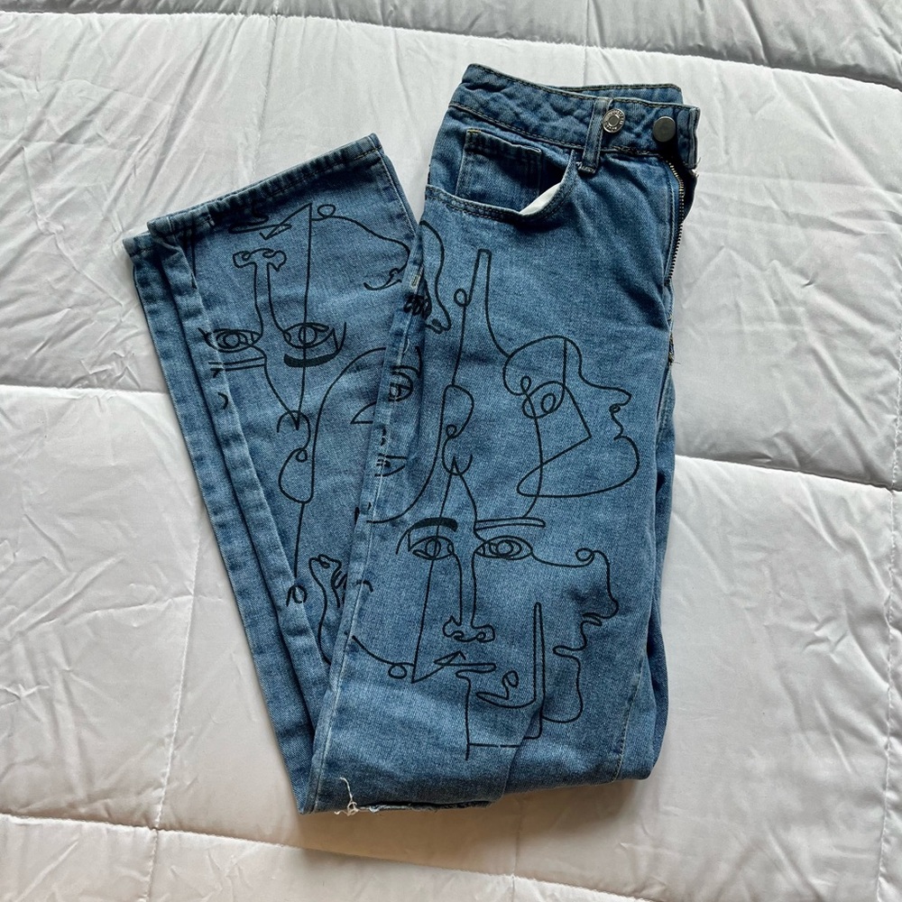 SHEIN Jeans with Line Art- Size XS